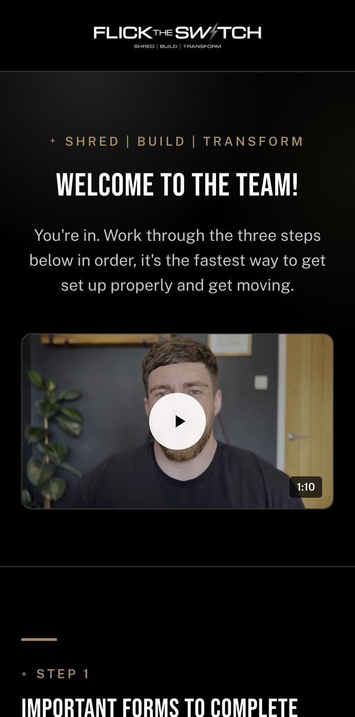 The client welcome page with onboarding steps